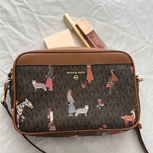 Michael Kors Brown and Tan Crossbody Bag with Pattern